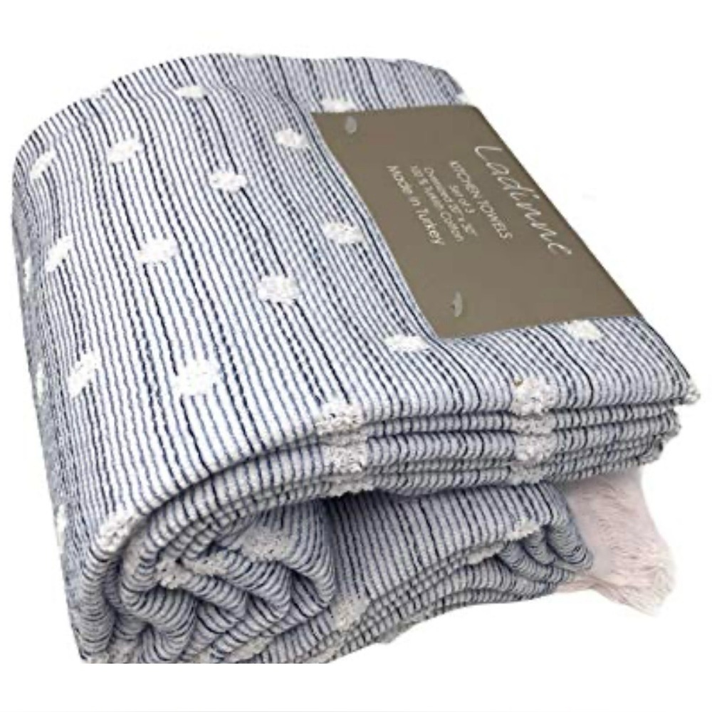 Kitchen Towels Set of 3 Oversized 20 x 30in 100% Turkish Cotton, Light Blue Gray